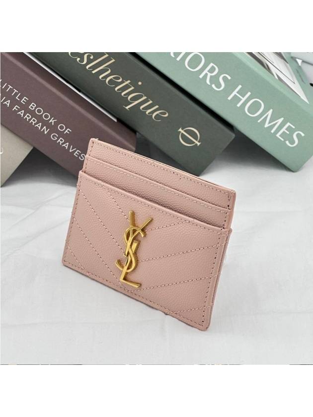 Luxury Saint Laurent Trending 2025 Gold Hardware Matelasse Caviar Leather Card Wallet Pale Pink
