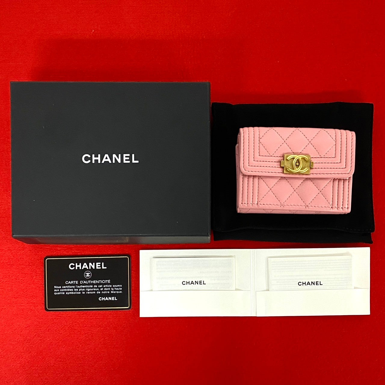 CHANEL Tri-fold wallet lambskin pink COCO Mark Boy chanel Women