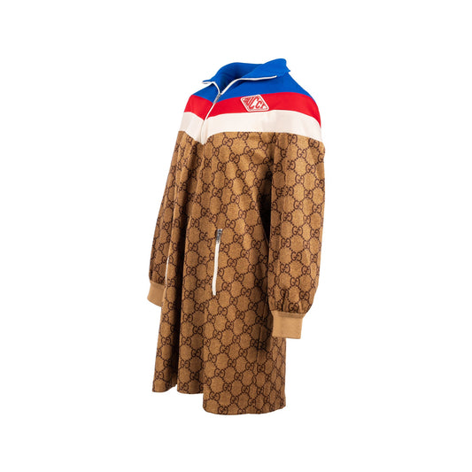 Gucci Size M Logo Printed Jersey Jacket Dress Polyester / Cotton Brown/multicolour