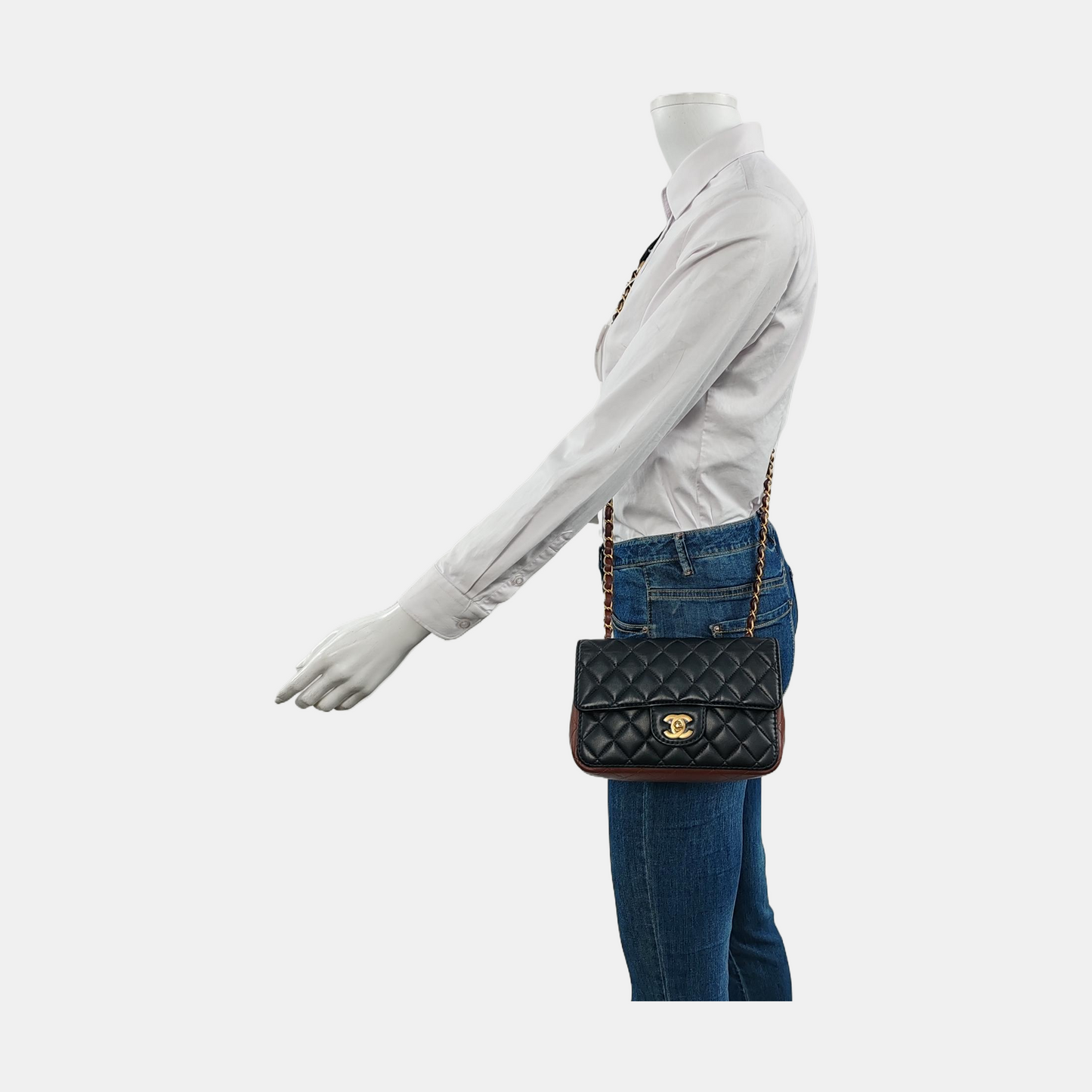 Chanel Classic Flap Rectangular Mini Black and Burgundy Lambskin Leather Gold Hardware 2020