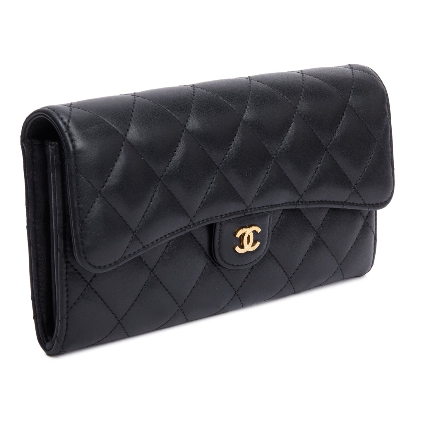 Chanel Black Lambskin Leather Classic Long Flap Wallet