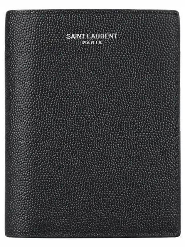 Luxury Saint Laurent Trending 2025 Logo Grain Leather Half Wallet Black