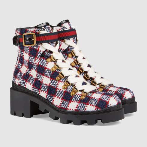 GUCCI CHECK TWEED ANKLE BOOT SIZE 38