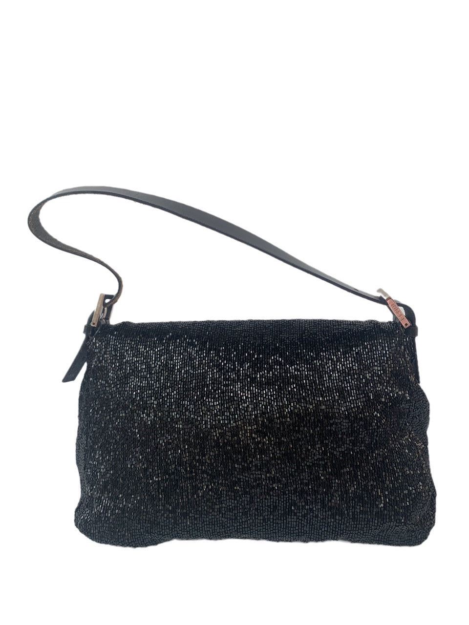 Fendi Mamma Baguette Black Beaded Shoulder Bag