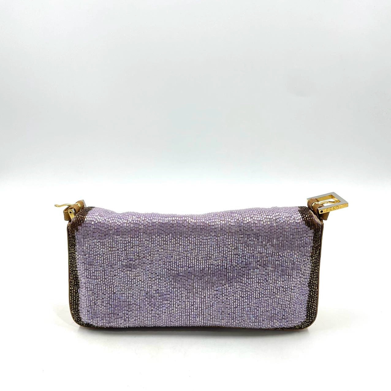 FENDI Baguette Lilac Purple Glitter beads and Gold Leather