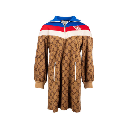 Gucci Size M Logo Printed Jersey Jacket Dress Polyester / Cotton Brown/multicolour