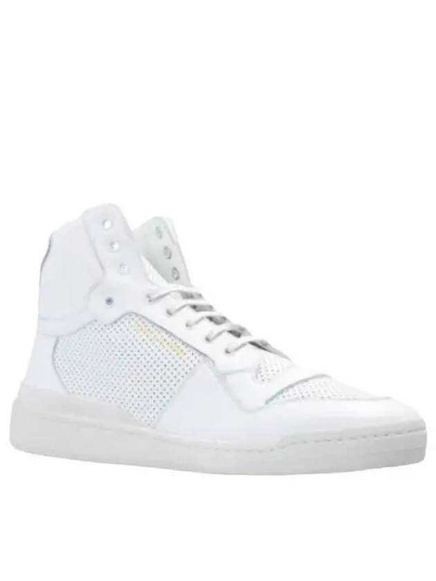 Luxury Saint Laurent Trending 2025 Men's SL24 Used-Look Perforated Leather Mid Top Sneakers White