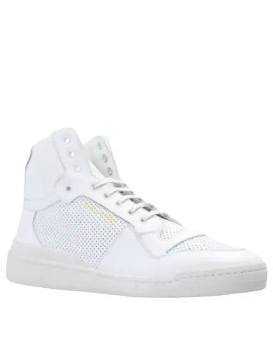 Luxury Saint Laurent Trending 2025 Men's SL24 Used-Look Perforated Leather Mid Top Sneakers White