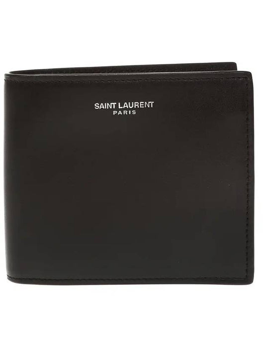 Luxury Saint Laurent Trending 2025 Logo Smooth Leather Half Wallet Black