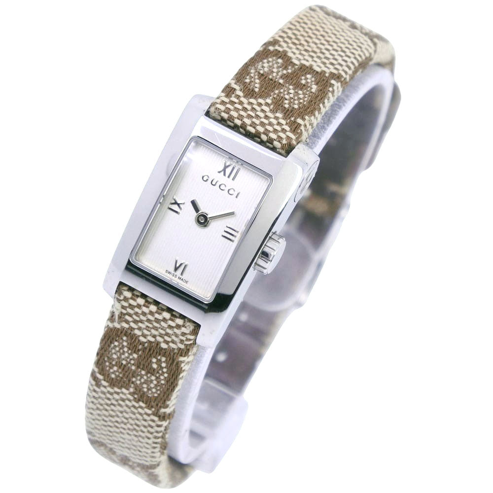 GUCCI Watches Quartz 8600L Stainless Steel, GG Canvas white White dial Women