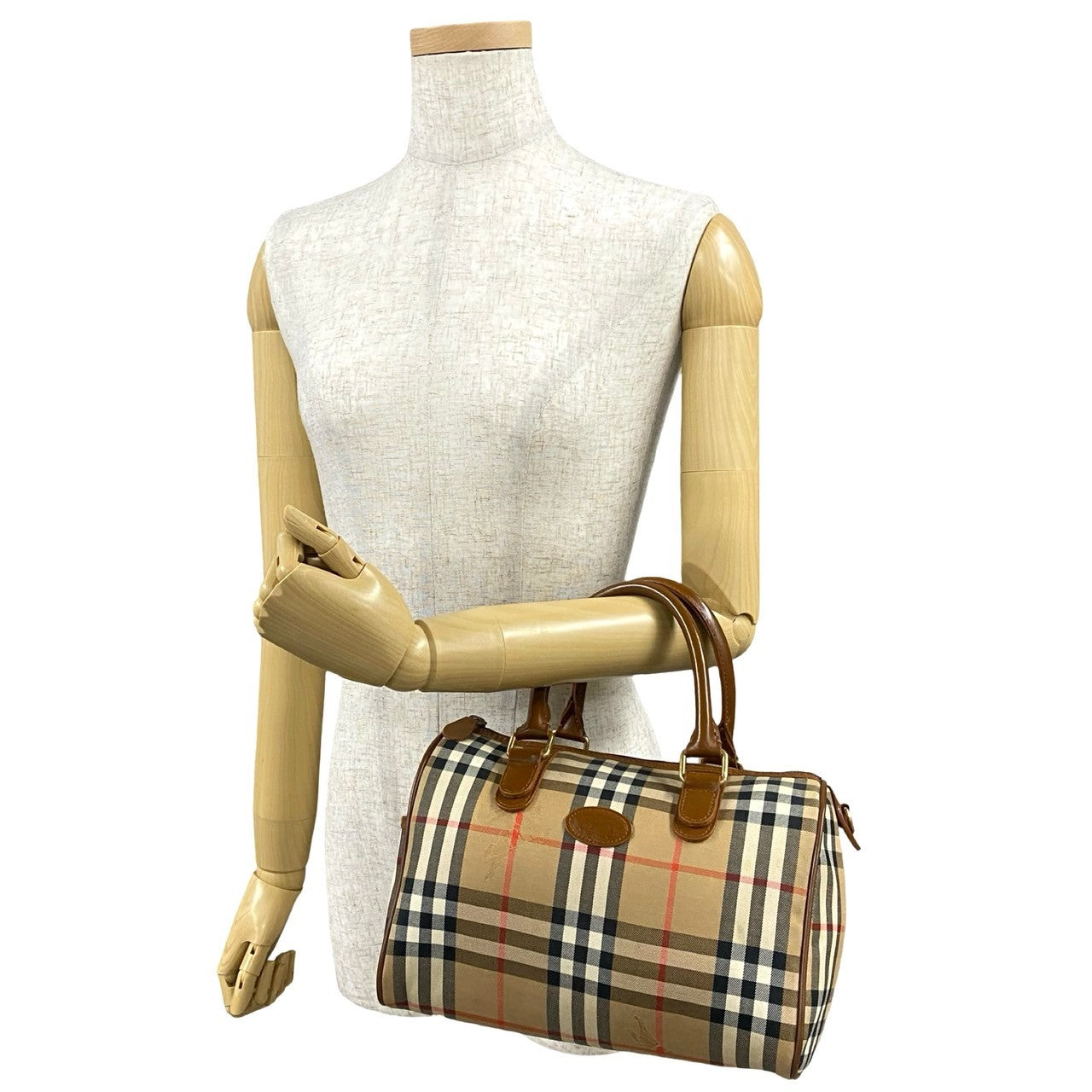 BURBERRY Handbag Leather, Canvas Brown Nova Check Women(Unisex)