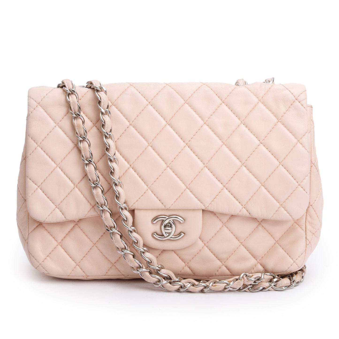 Chanel Pink Quilted Lambskin Leather Classic Jumbo Single Flap Bag