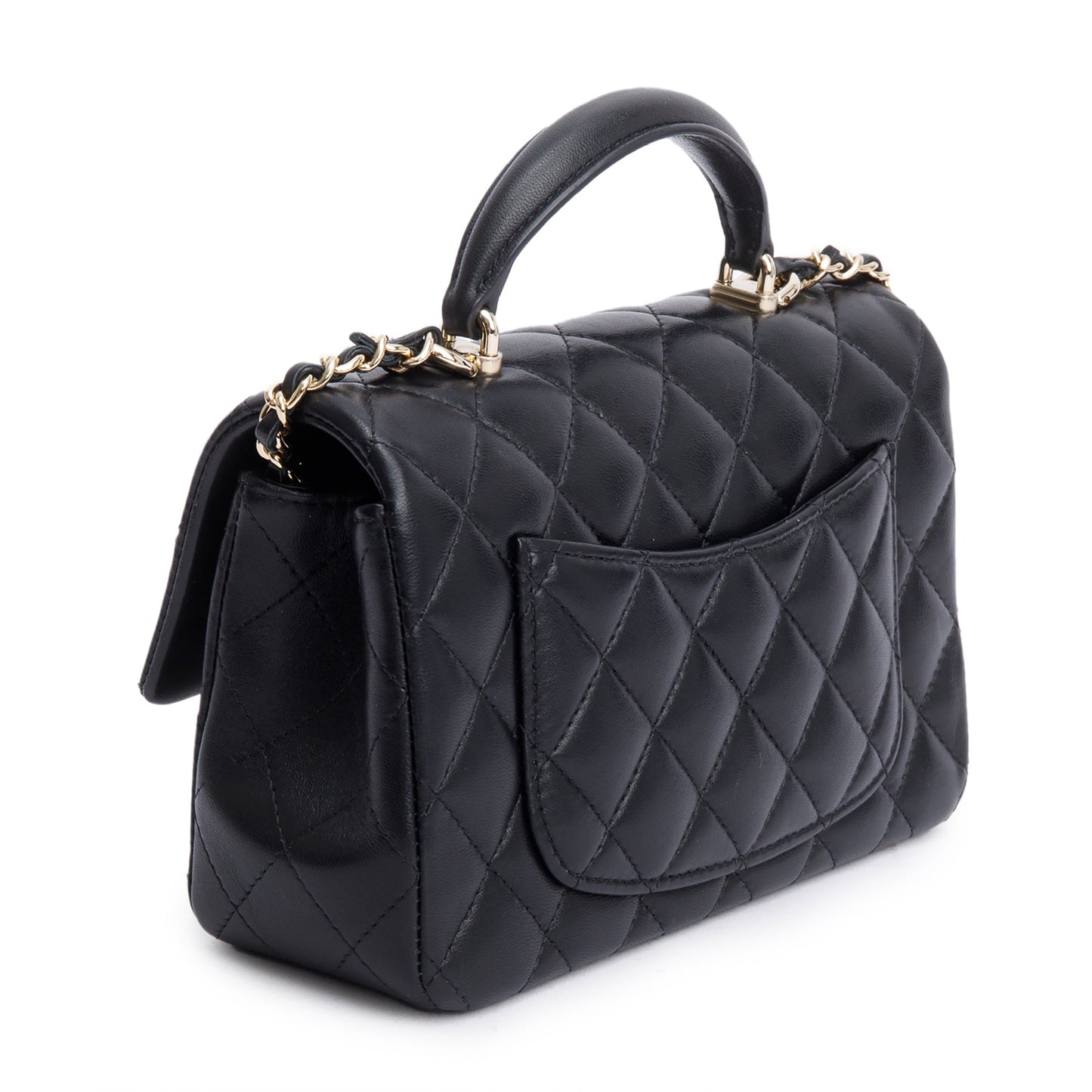 Chanel 2023 Black Quilted Lambskin Leather Mini Top Handle Rectangular Flap Bag