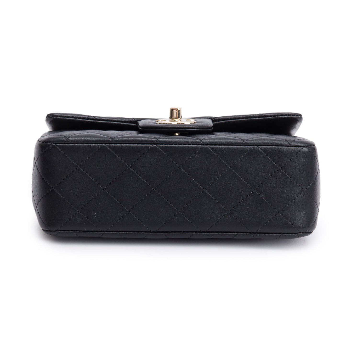 Chanel 2023 Black Quilted Lambskin Leather Mini Top Handle Rectangular Flap Bag