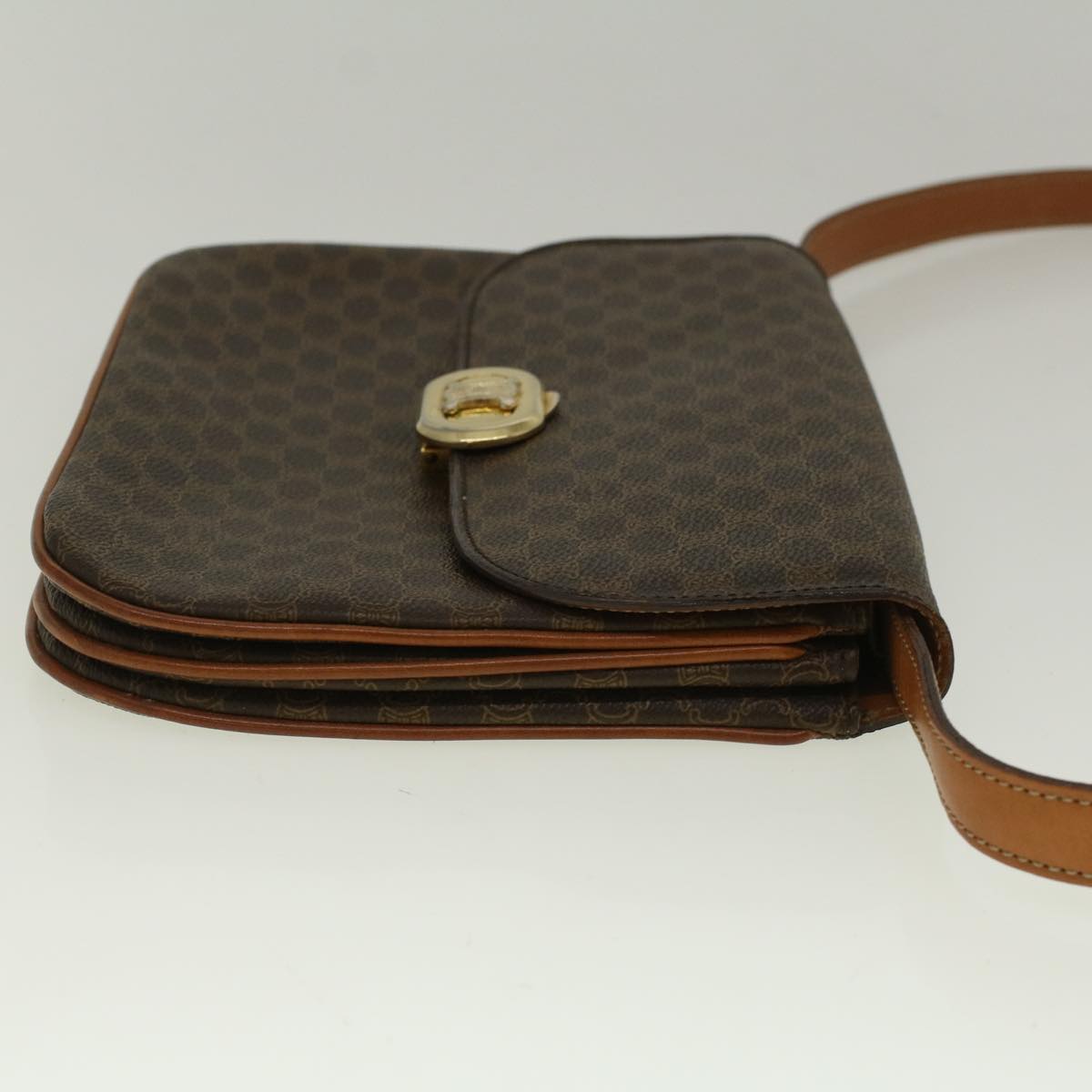 Luxury CELINE Macadam Canvas Shoulder Bag PVC Leather Brown  58671