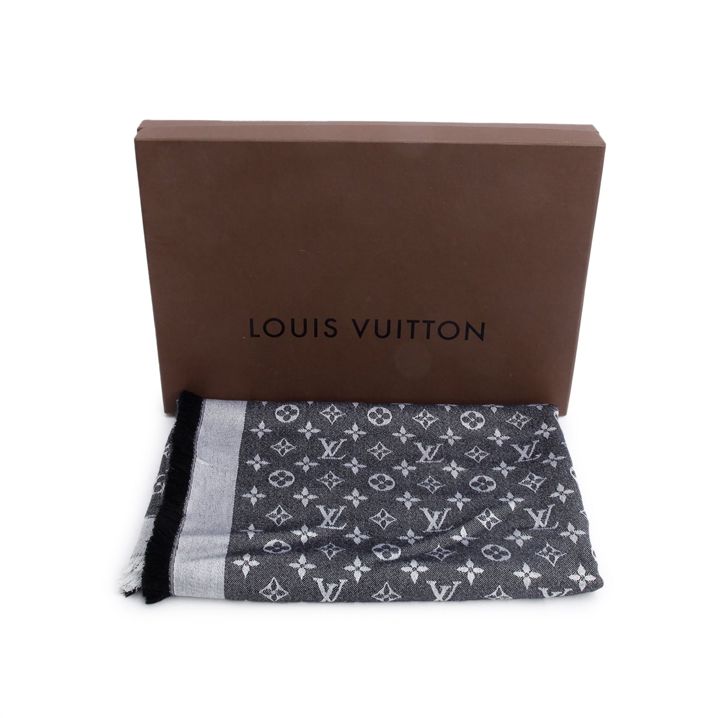 Louis Vuitton Grey/Black Monogram Denim Shine Shawl Scarf