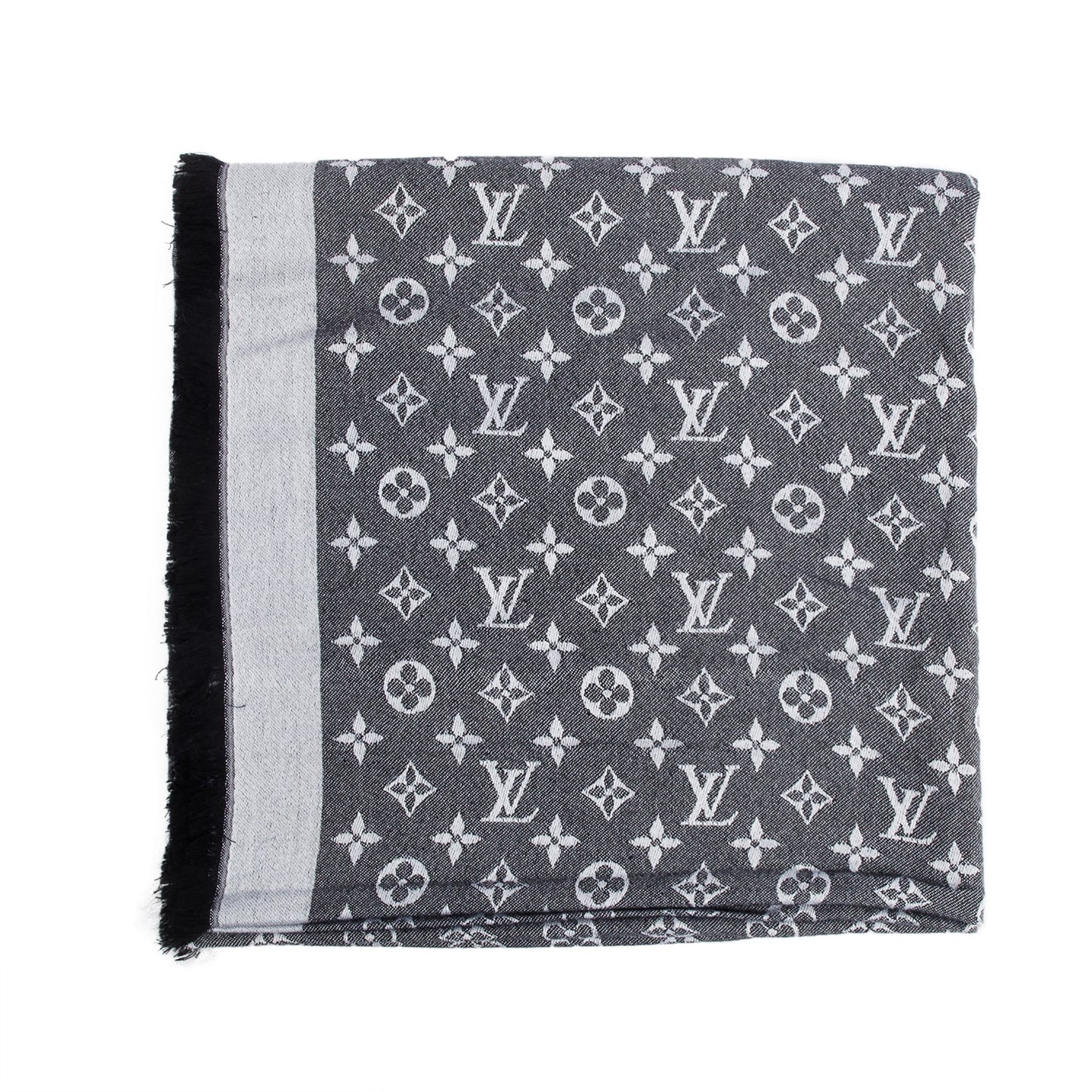 Louis Vuitton Grey/Black Monogram Denim Shine Shawl Scarf