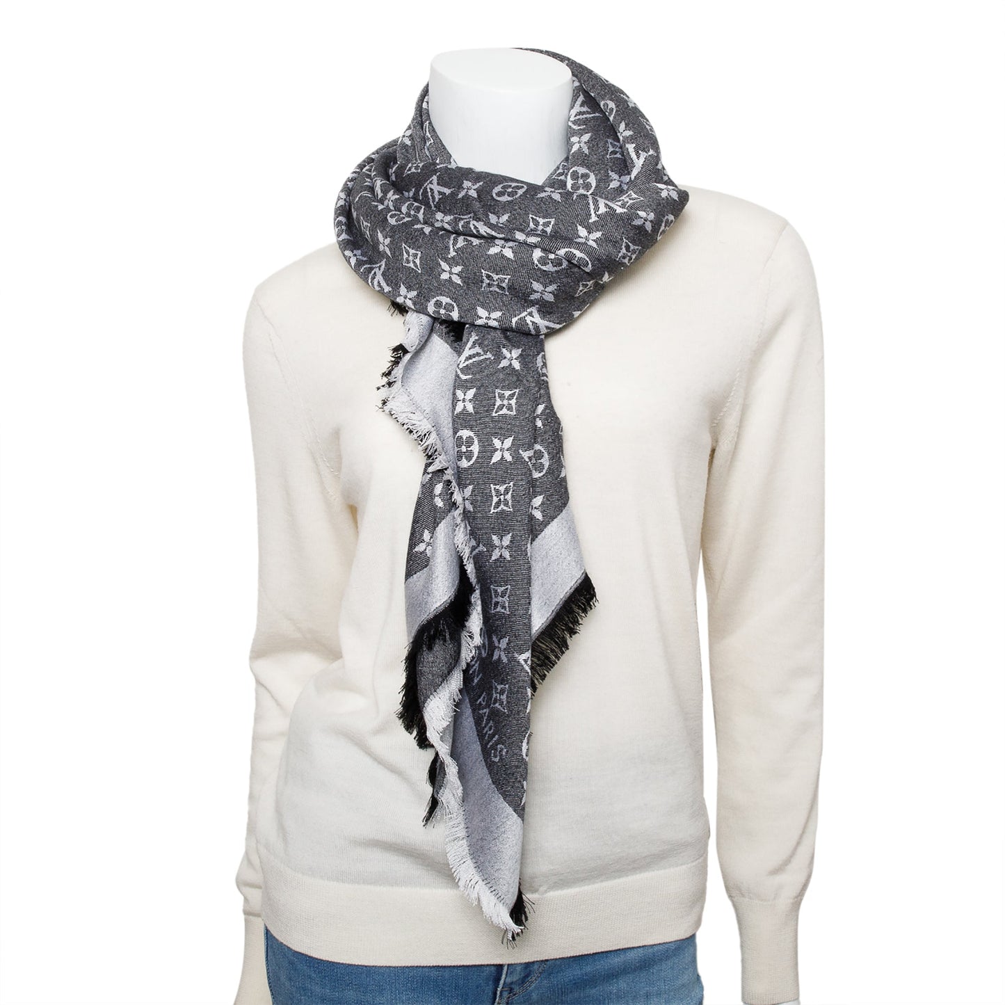 Louis Vuitton Grey/Black Monogram Denim Shine Shawl Scarf