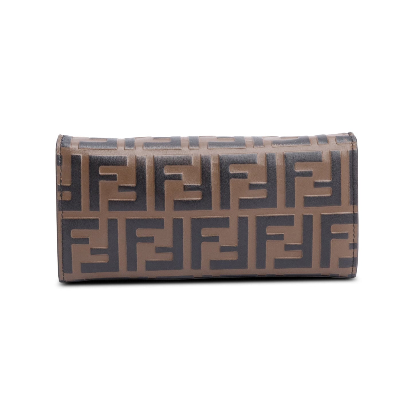 Fendi Brown FF Zucca Embossed Leather Continental Wallet on Chain