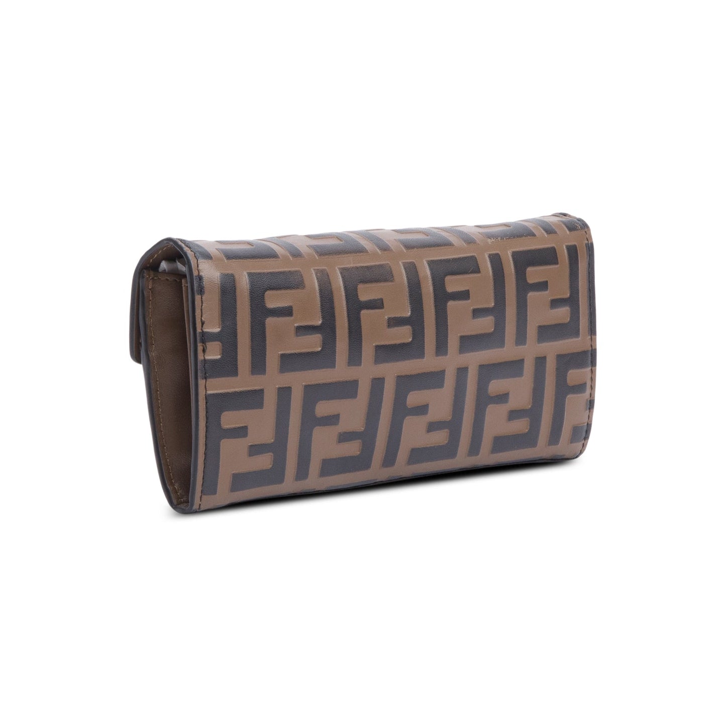 Fendi Brown FF Zucca Embossed Leather Continental Wallet on Chain