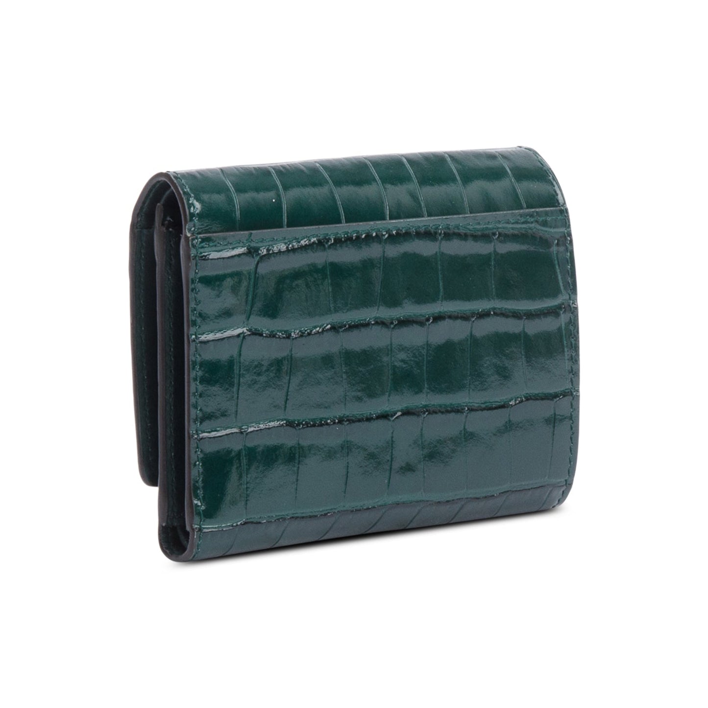 Burberry Green Croc-Embossed Leather TB Compact Wallet