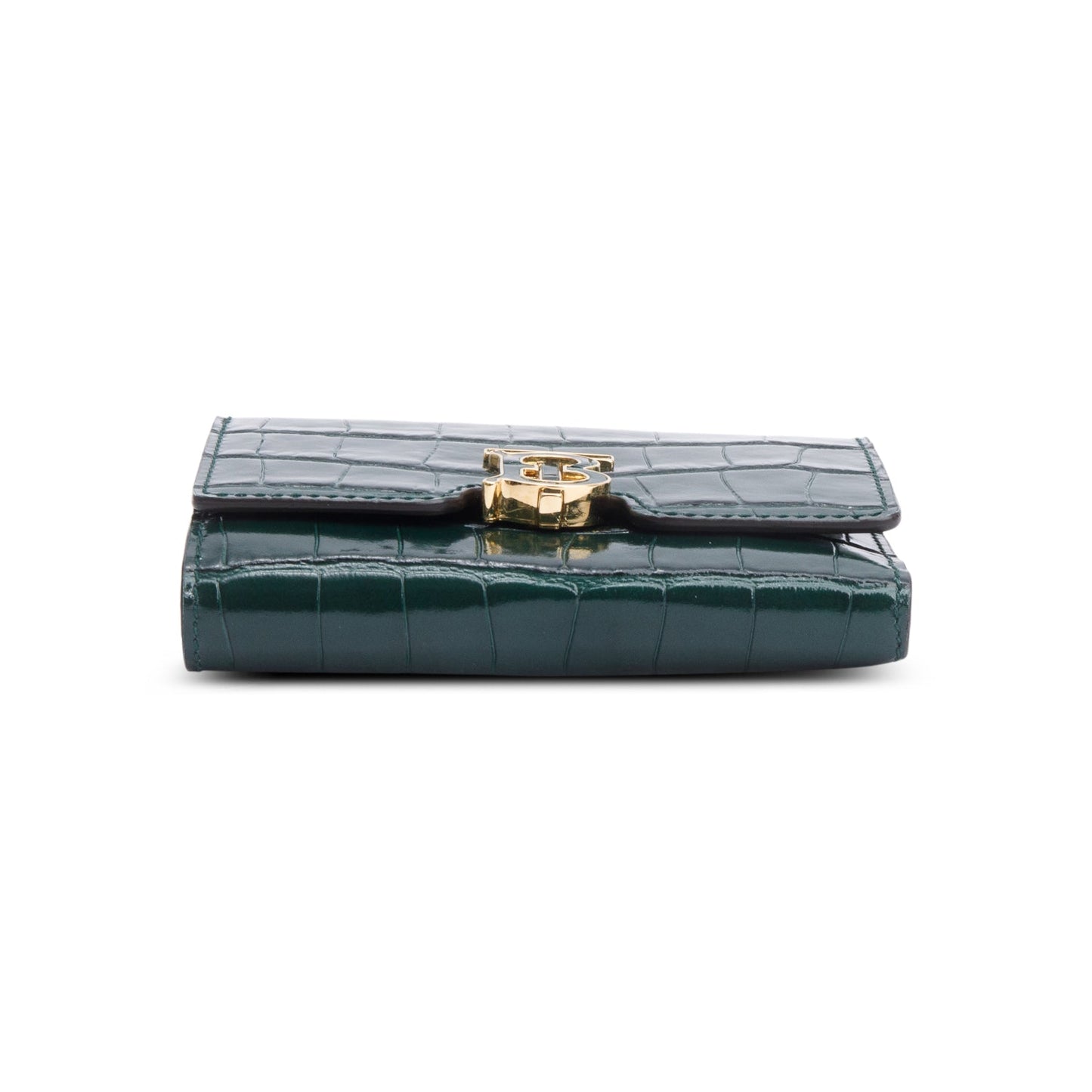 Burberry Green Croc-Embossed Leather TB Compact Wallet