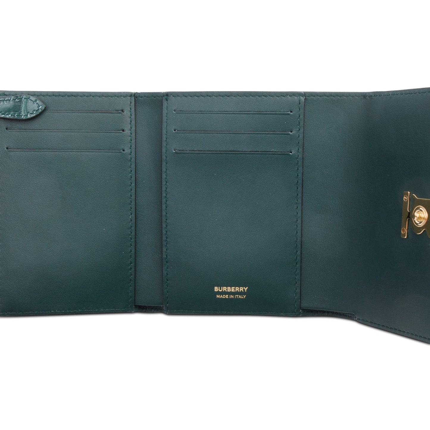 Burberry Green Croc-Embossed Leather TB Compact Wallet