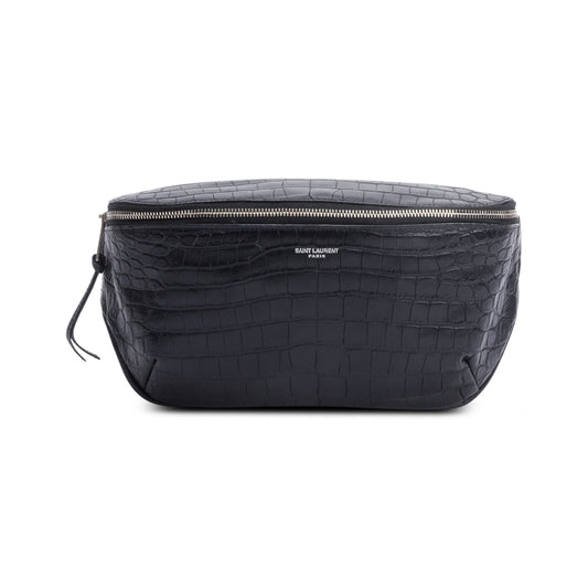Saint Laurent Black Croc-Embossed Leather Marsupio Belt Bag