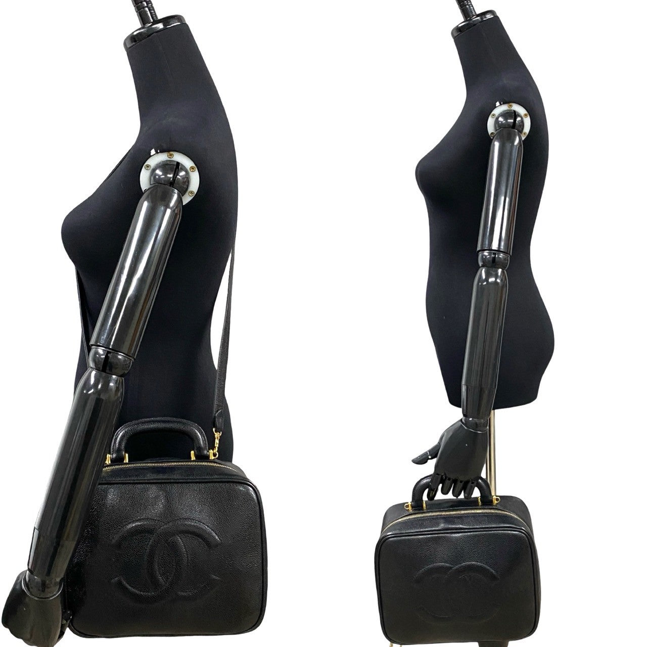 CHANEL Shoulder Bag Matt caviar skin black