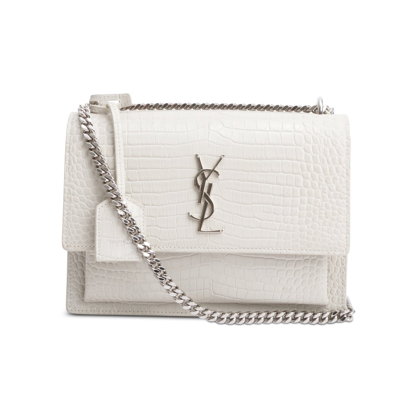 Saint Laurent Ivory Medium Crocodile Embossed Sunset Bag