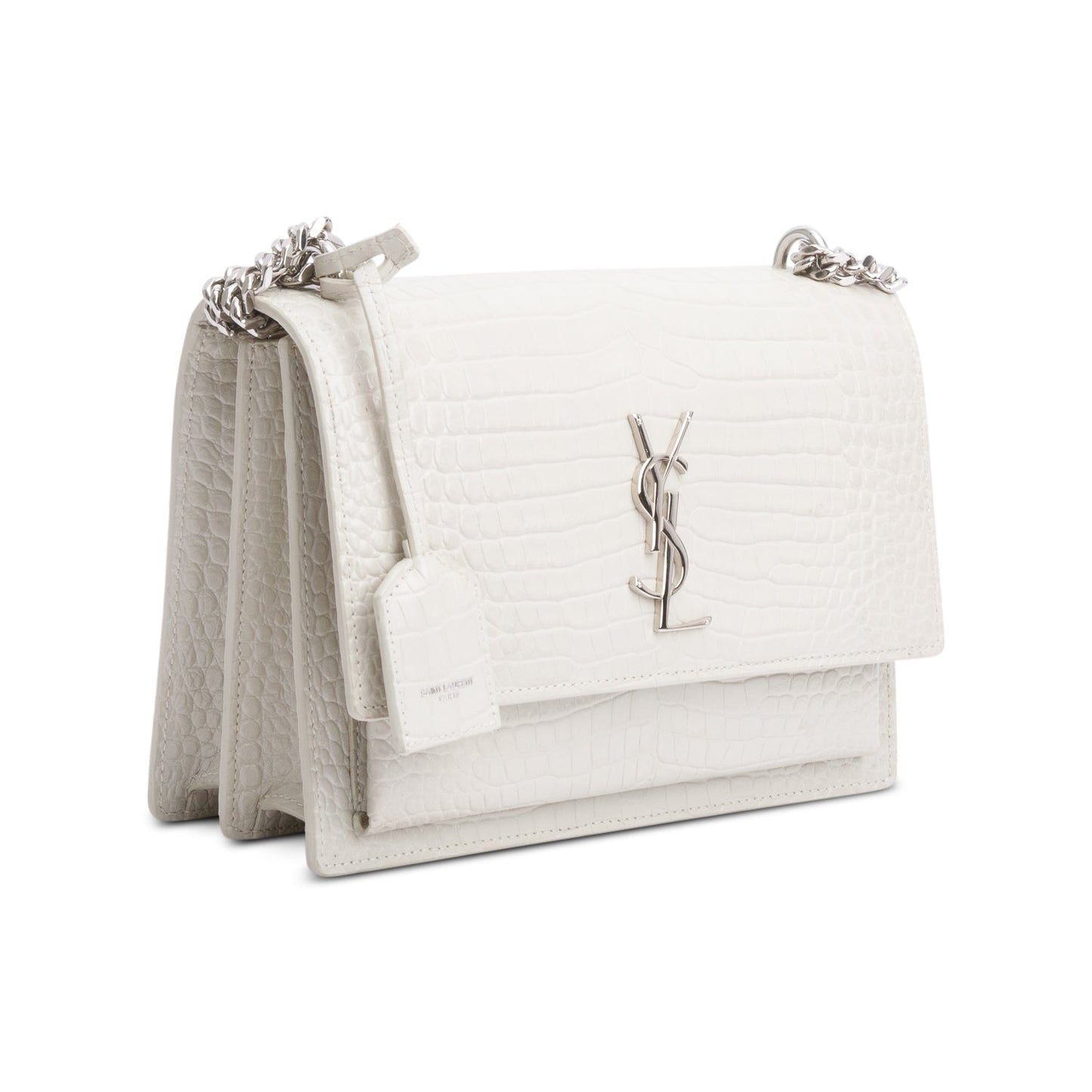 Saint Laurent Ivory Medium Crocodile Embossed Sunset Bag