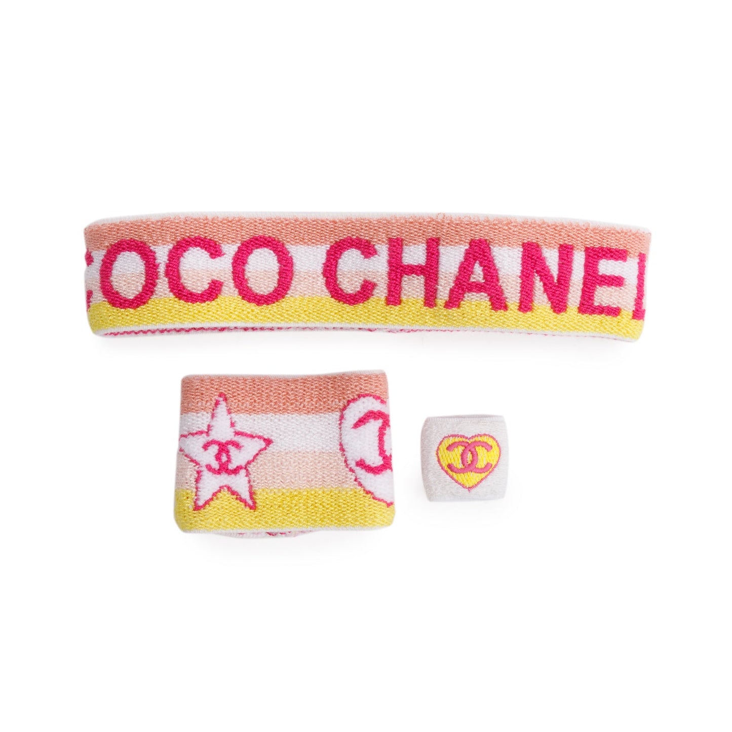 Chanel Muliticolor Terry Cloth Sport Line Coco CC Logo Sweatband Set