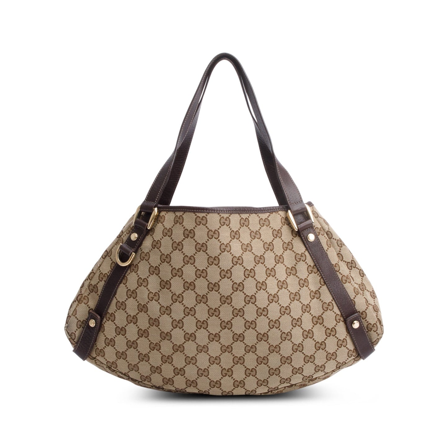 Gucci Brown Leather Trim Medium GG Canvas Abbey Shoulder Bag