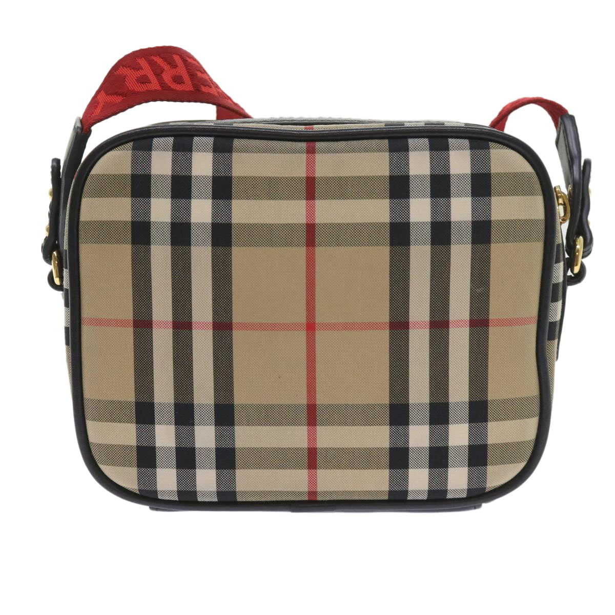 Luxury Burberry Nova Check Shoulder Bag Nylon Canvas Beige Auth 58996A