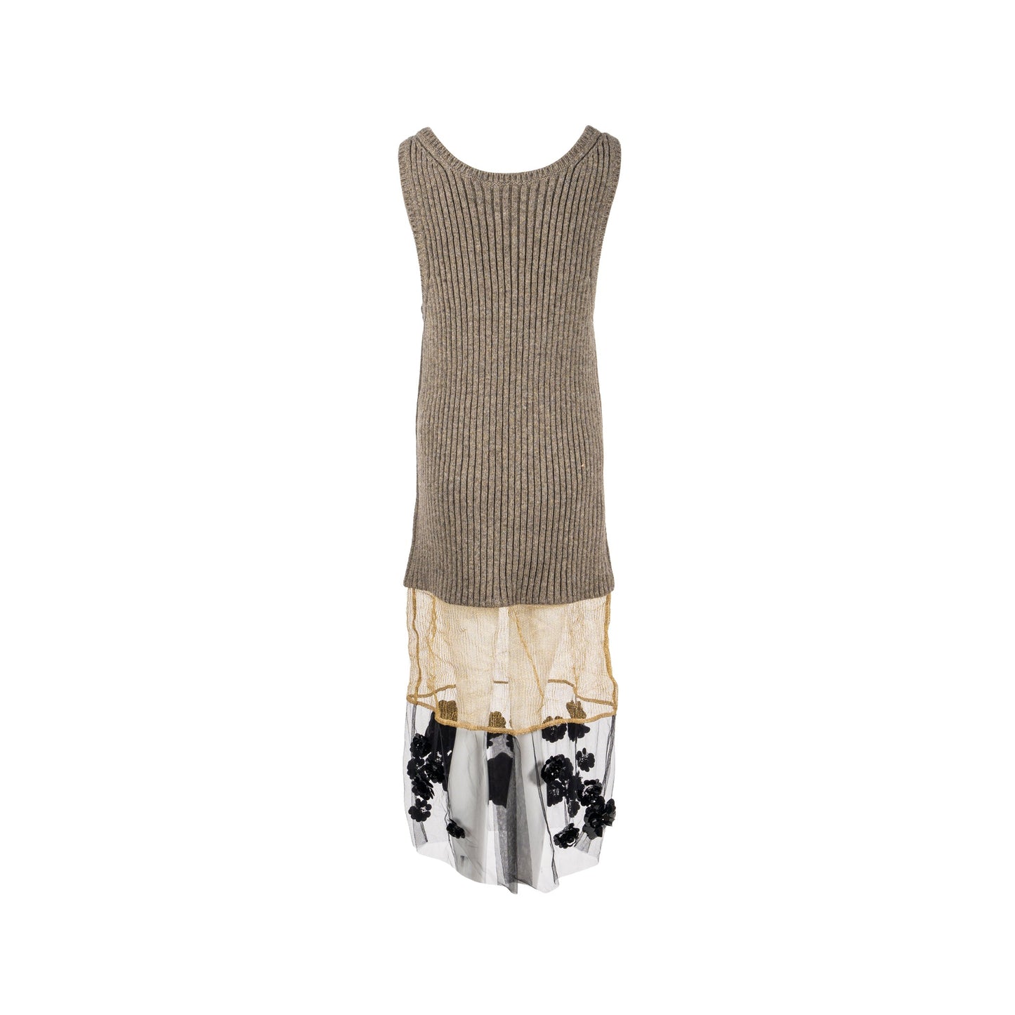 Prada Size 38 Flower Dress Scheerwol Light Grey/Gold/Black