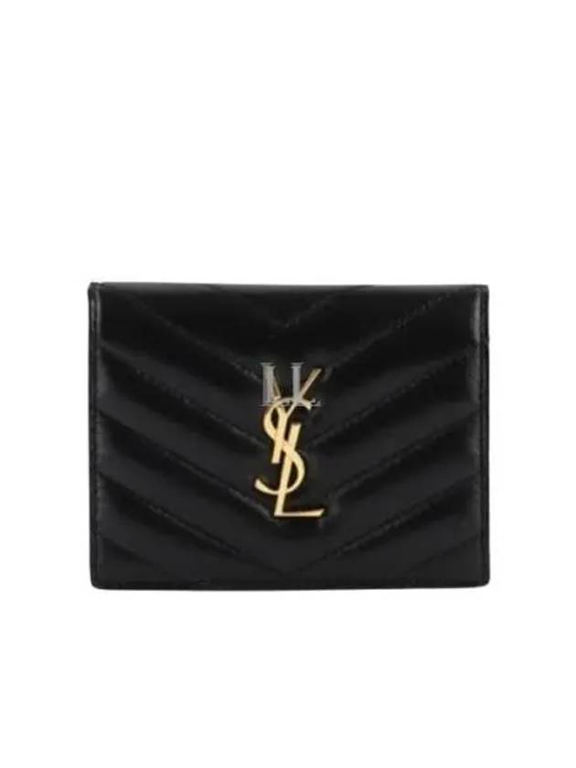 Luxury Saint Laurent Trending 2025 Casandra Matelasse Quilted Lambskin Flap Card Wallet Black