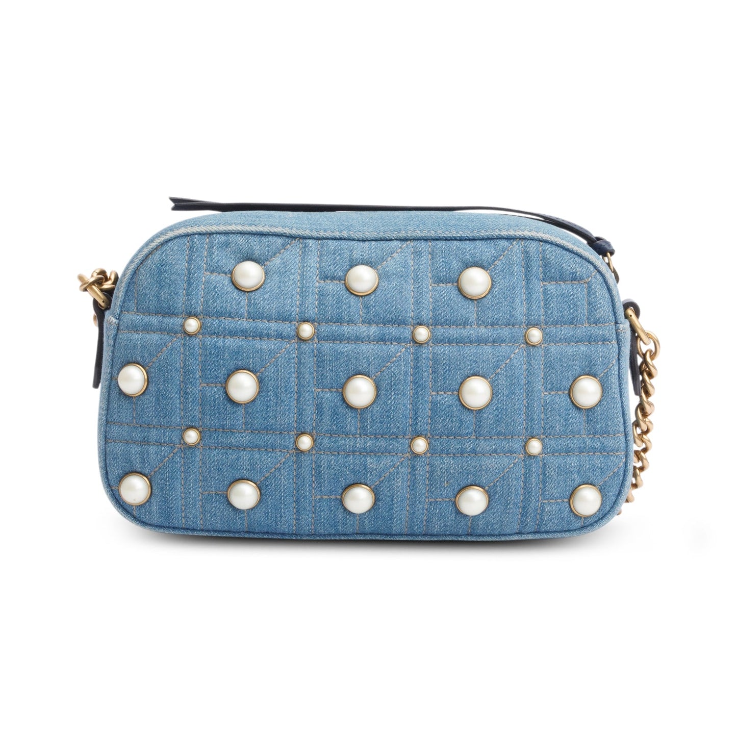 Gucci Blue Denim GG Marmont Pearly GG Small Shoulder Bag