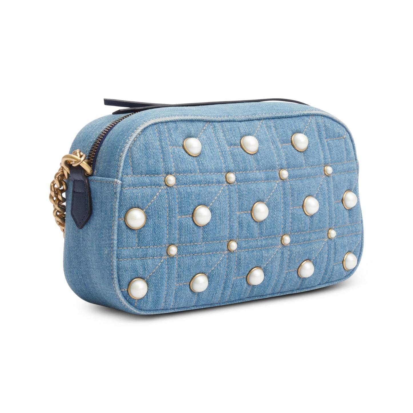 Gucci Blue Denim GG Marmont Pearly GG Small Shoulder Bag