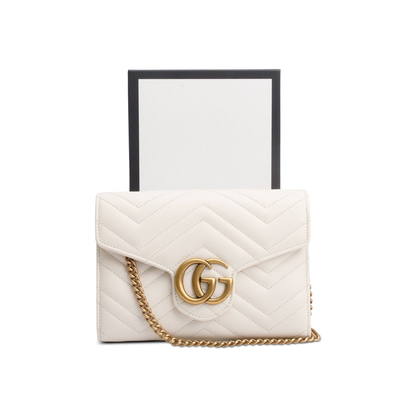 Gucci White GG Marmont Mini Wallet on Chain