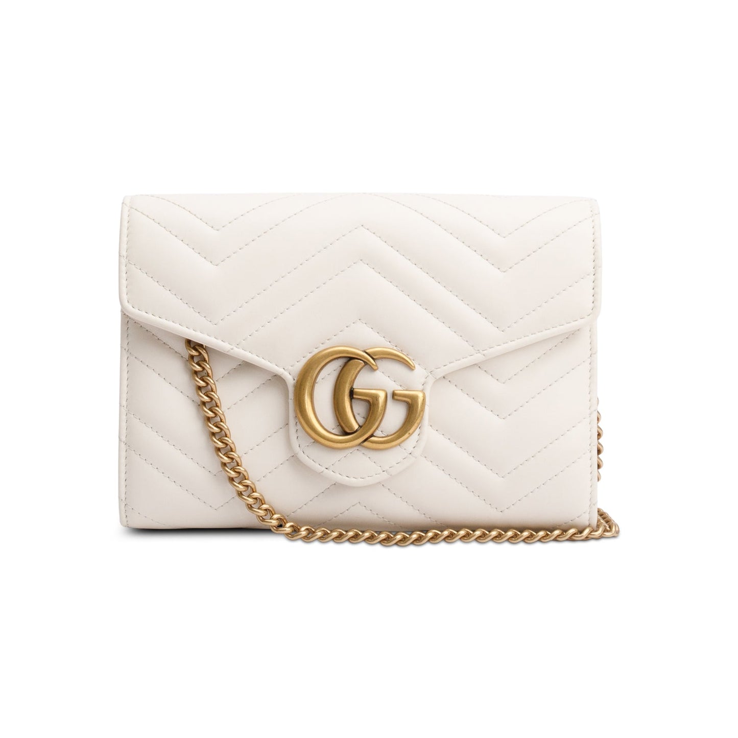 Gucci White GG Marmont Mini Wallet on Chain