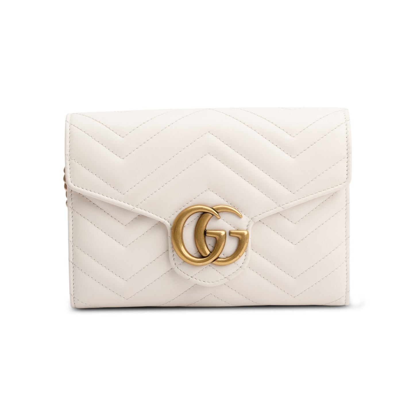 Gucci White GG Marmont Mini Wallet on Chain