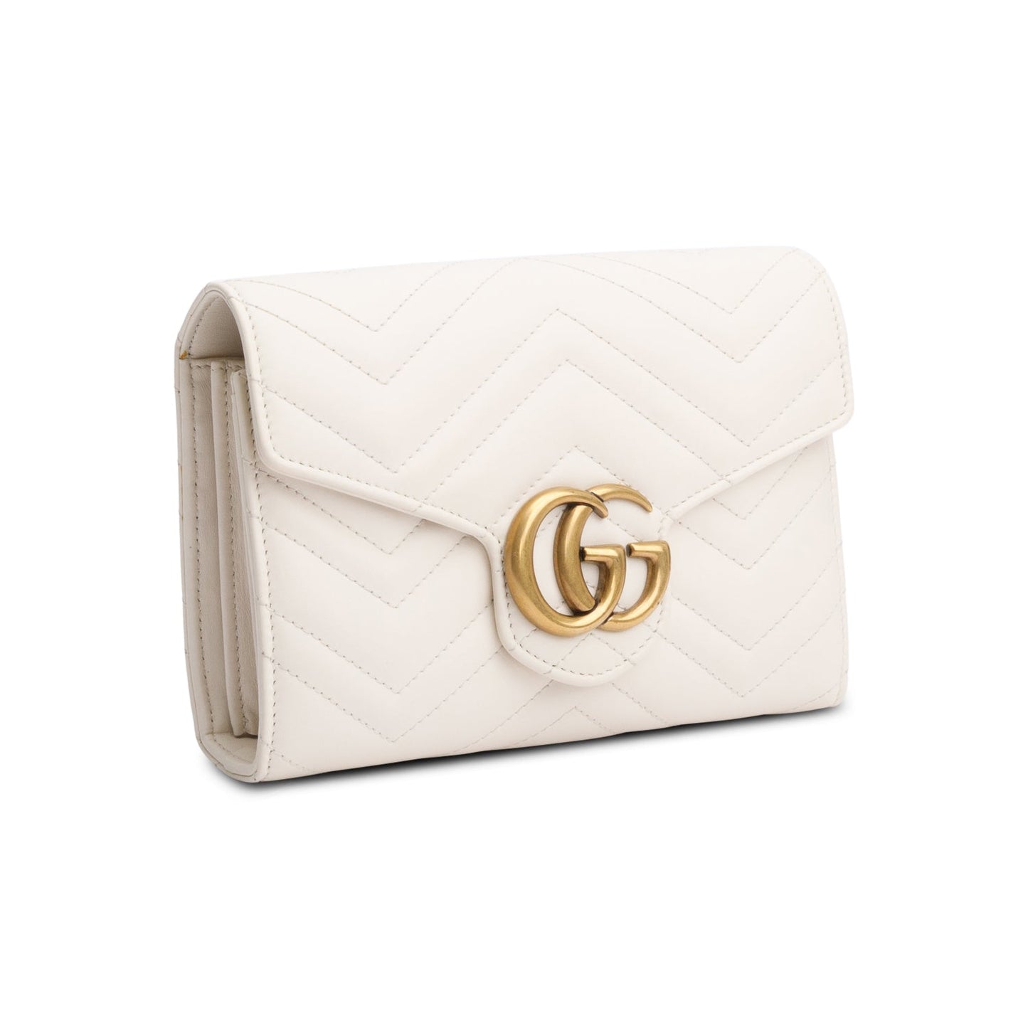 Gucci White GG Marmont Mini Wallet on Chain