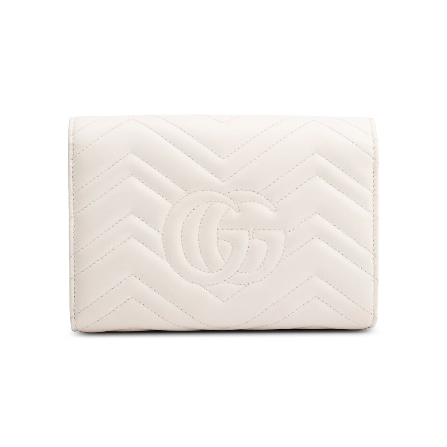 Gucci White GG Marmont Mini Wallet on Chain
