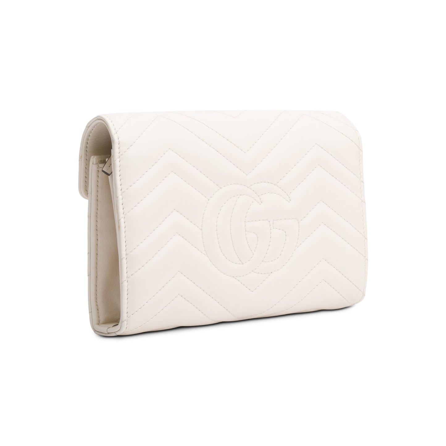 Gucci White GG Marmont Mini Wallet on Chain