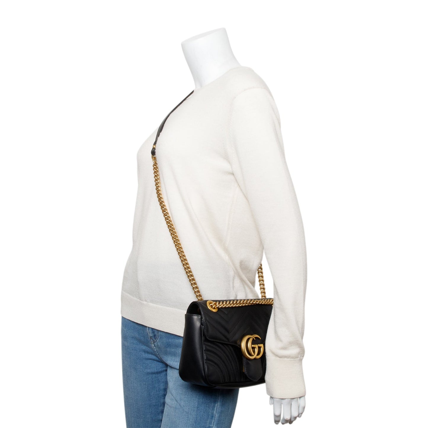 Gucci 2023 Black GG Marmont Matelasse Small Shoulder Bag
