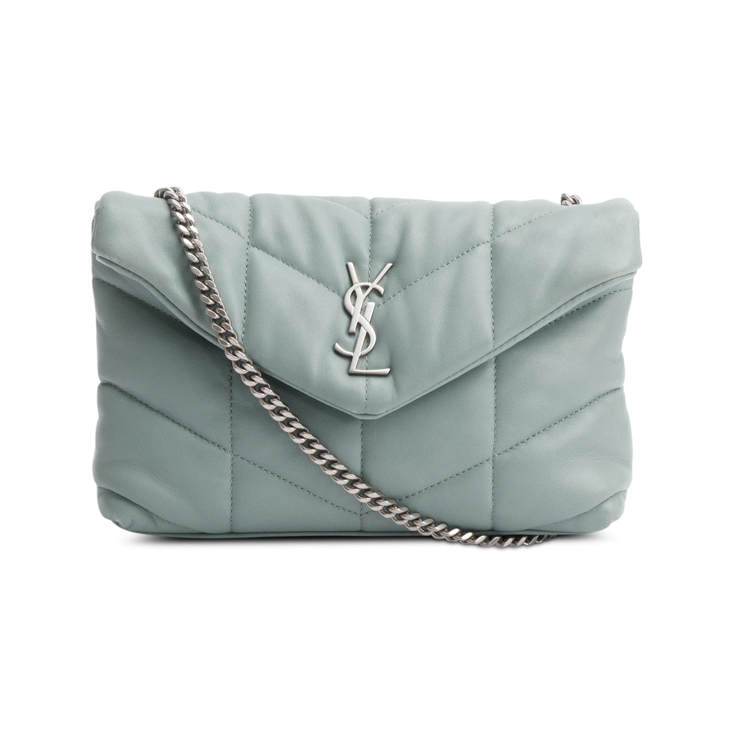 Saint Laurent 2022 Grey Lambskin Leather Toy Puffer Shoulder Bag