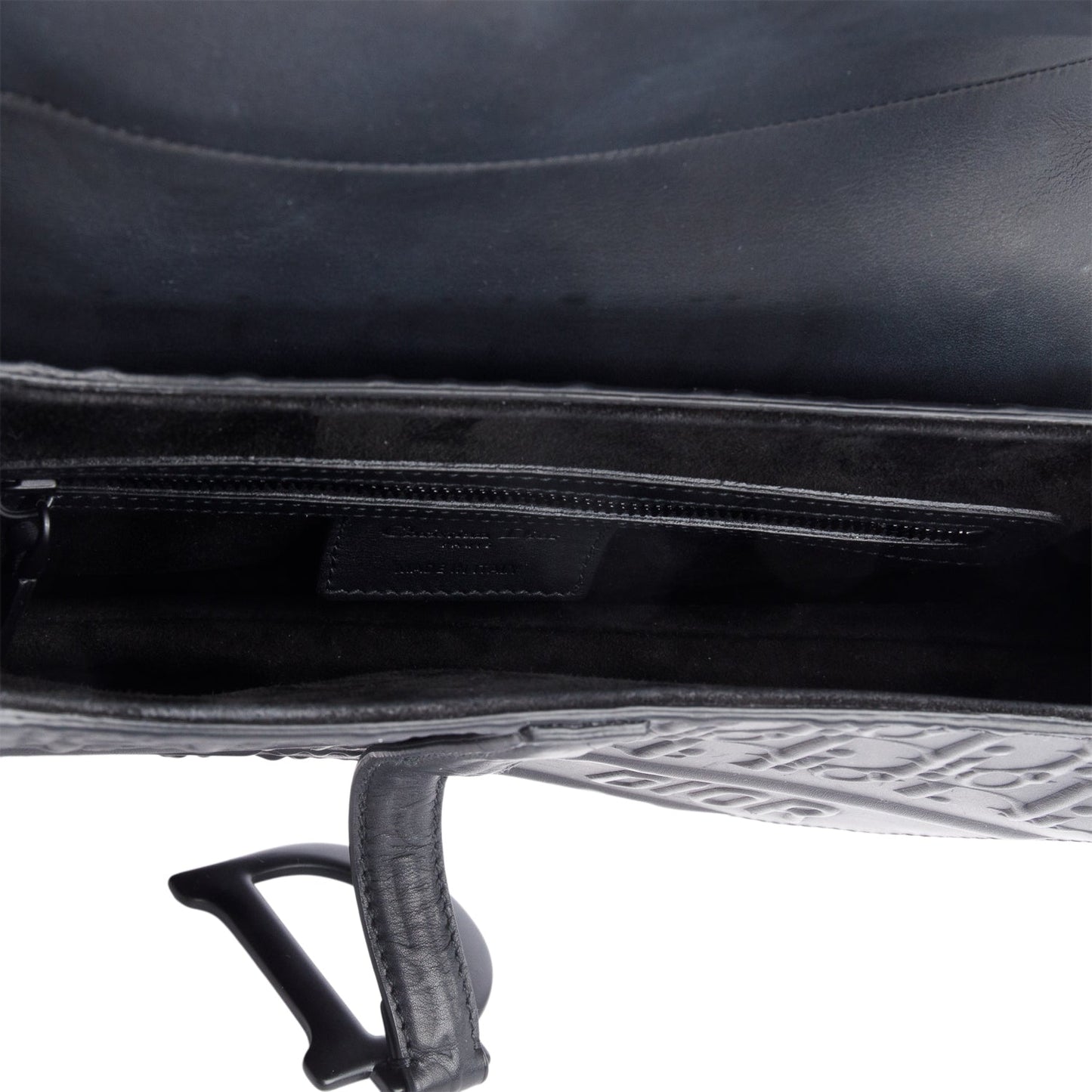 Christian 2022 Dior Black Oblique Embossed Calfskin Leather Saddle Bag