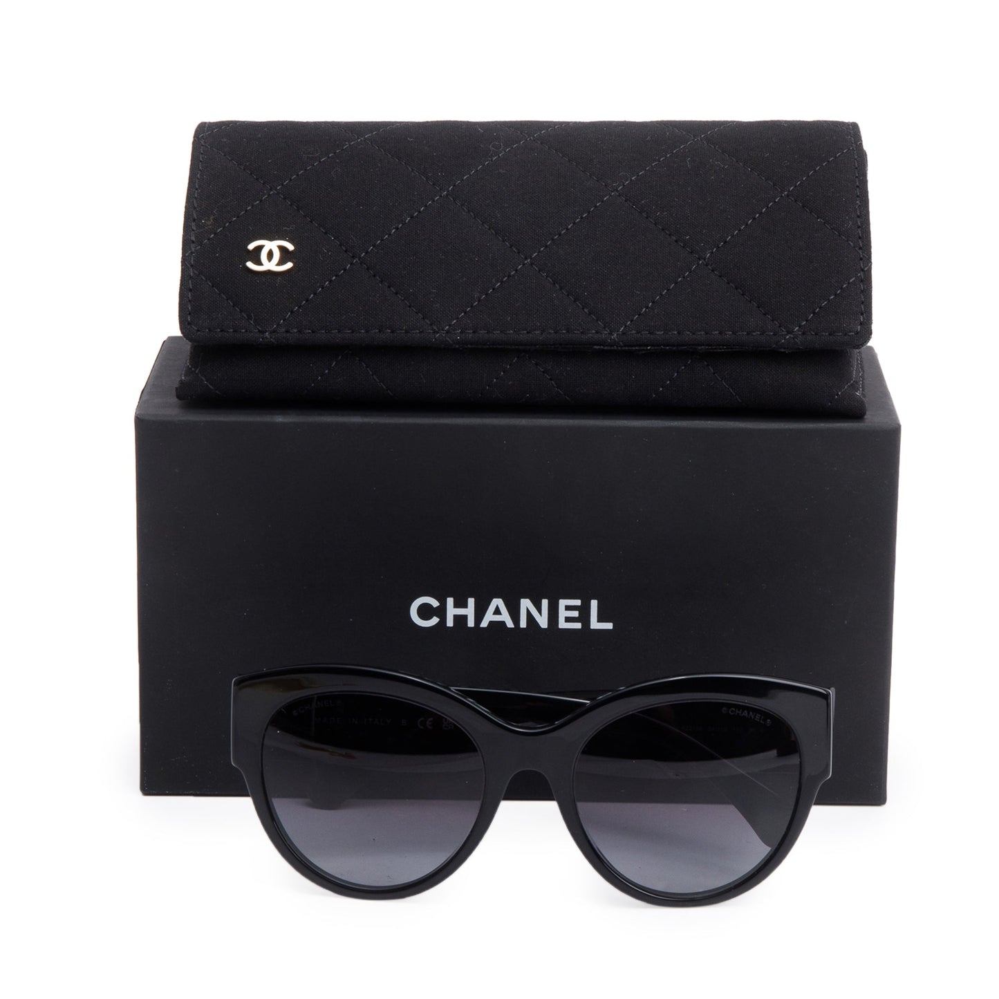 Chanel 5498-B-A Black Acetate Strass CC Logo Round Sunglasses