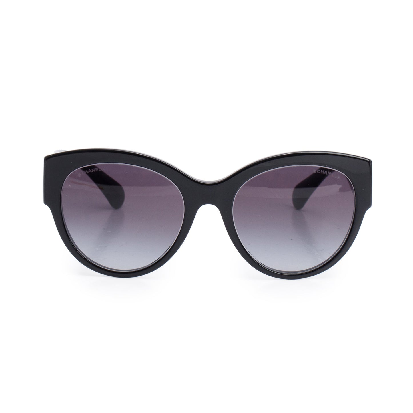 Chanel 5498-B-A Black Acetate Strass CC Logo Round Sunglasses