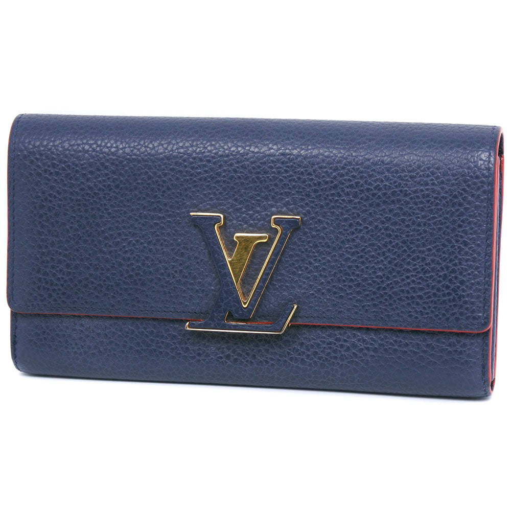 LOUIS VUITTON Long Wallet Purse M63739 leather Navy Taurillon Clemence Portefeuille Capsine unisex(Unisex)